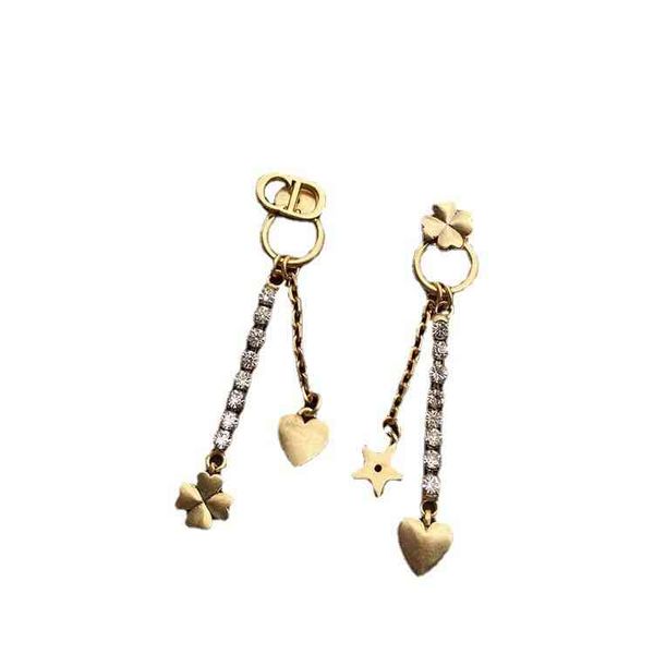 

irregular earrings clover tassel full drill love alphabet design sense red live broadcast with goods of the type, Black