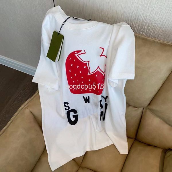 

women's t-shirt 22s early spring gu letters strawberry cartoon printing cute aging fashion round neck short sleeve t-shirt women os loo, White