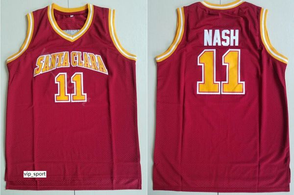 

college steve nash jersey 11 men basketball santa clara broncos jersey team color red breathable university pure cotton excellent quality, Black