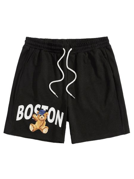 

men bear & letter graphic shorts z0lq#, White;black