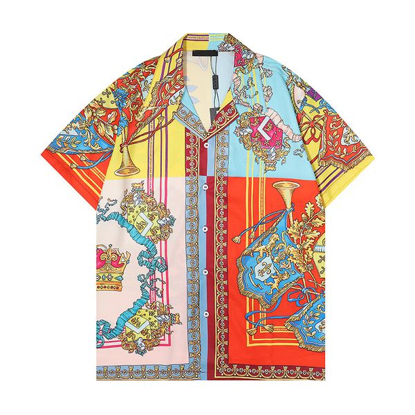 

22ss men's casual beach shirts men summer short sleeve silk bowling shirt man cardigan blouse fashion hawaii floral print designer dres, White;black