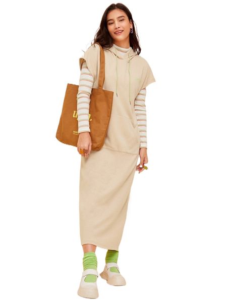 

pouch pocket letter graphic hooded dress without l7ie#, Black