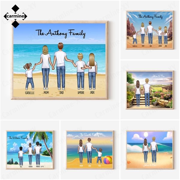 Benutzerdefinierte Cartoon Familie Leinwand Malerei personalisierte Wand Kunstdruck Familie Paar Freunde individuelle Poster Familie Malerei Home Decor 220623