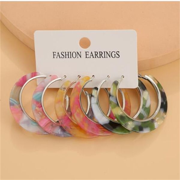 

big circle gold acrylic earrings set for women girls geometric colorful resin hoop drop earrings set gc1252, Golden;silver
