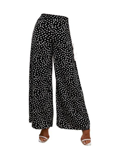 

high waist allover print wide leg pants q5wg#, Black;white