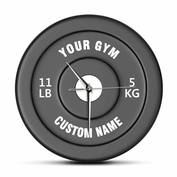 Personalizado seu nome proprietário de academia ou usuário engraçado clock de acrílico Dumbbells Design Design 3D Effect Fitness Sports Equipment Wall Wall Relógio 220615