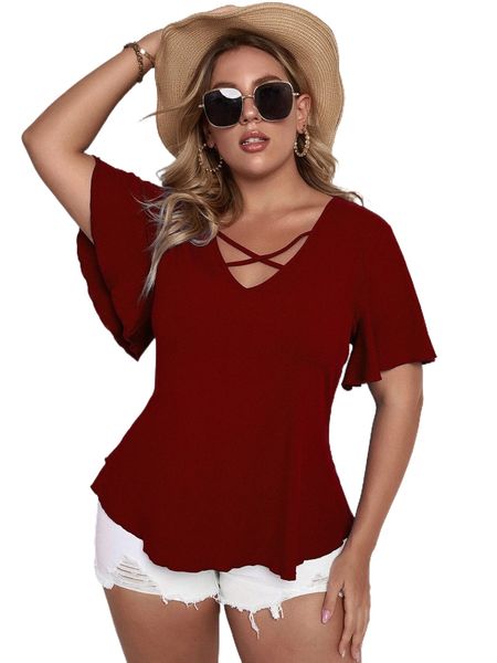 

plus solid criss cross tee c3bv#, Black