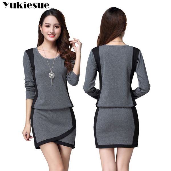 

winter office ol dresses for women skinny women s dress long sleeve black maxi party long bodycon dress female plus size 210412, Black;gray