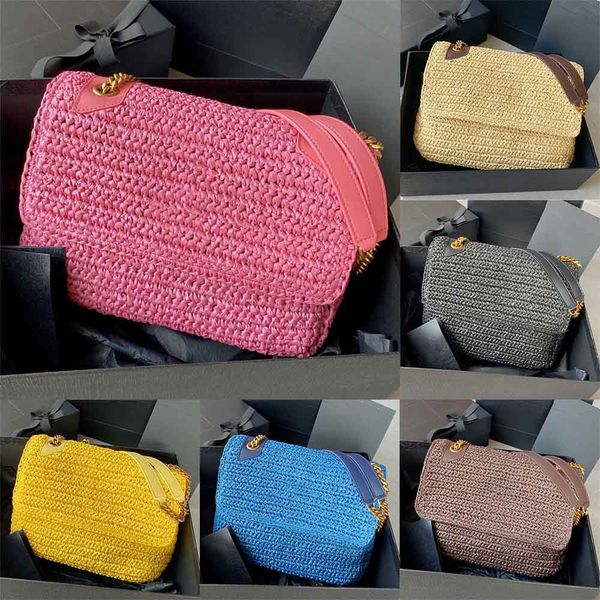 Niki orta zincirli çanta saman deri lüks tasarımcı niki bebek flep crossbody moda alışveriş tote cüzdan açık arka cep