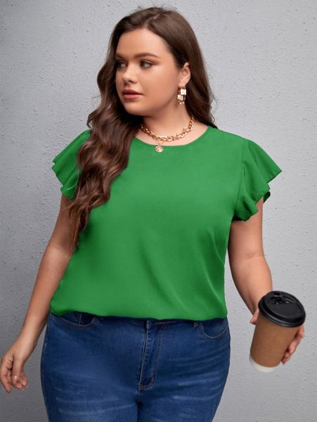 

plus butterfly sleeve blouse 22uq#, Black
