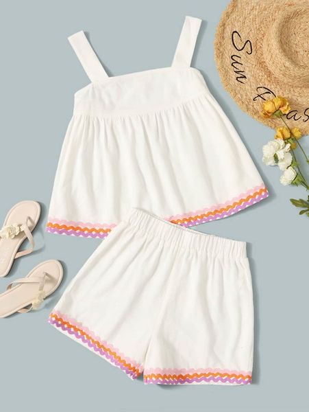 

teen girls chevron patched cami & shorts she, White