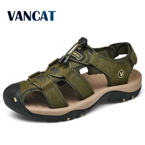 

men shoes genuine leather men sandals summer men causal shoes beach sandals man fashion outdoor casual sneakers size 3848 210624, Black