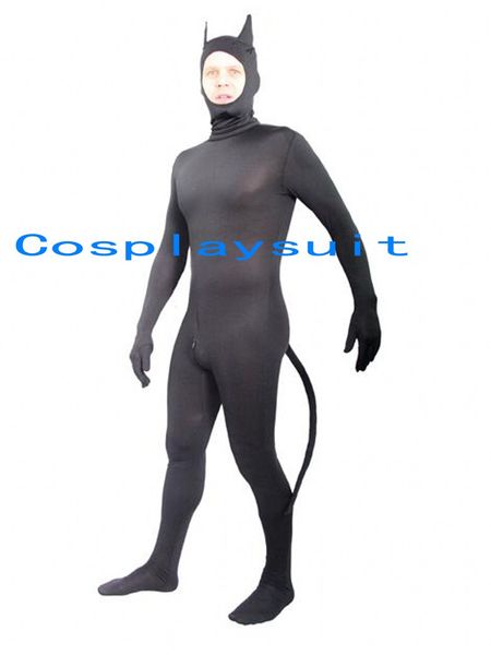 

halloween cospaly animal role play catsuit costumes full body spandex unitard tights lycar zentai stage jumpsuit can removable hood open fac, Black