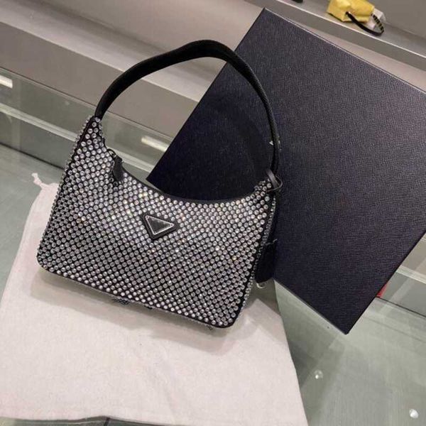 

showecomfort01 store2022 purse re-edition crystal shoulder silver black satin hobo bag mini diamond party women dumpling handbag cross body