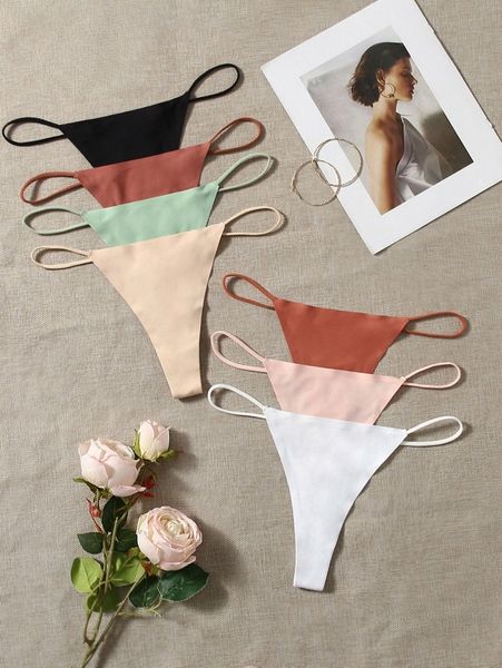 

7pack solid panty set c2ll#, Black;red