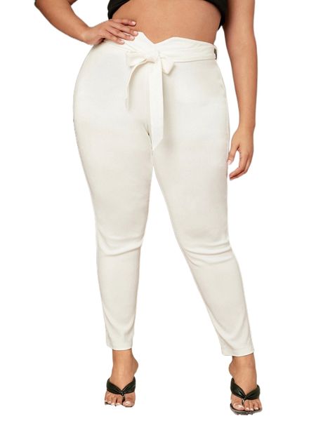 

plus belted skinny pants r8gs#, Black