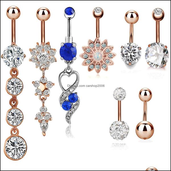 

navel bell button rings body jewelry stainless steel belly dangle ring simple design rhinestone piercing fashion wholesale 0875wh drop del, Silver