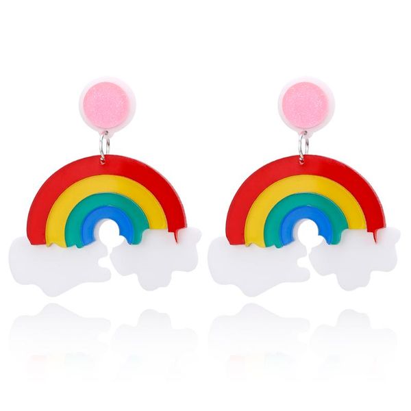 Baumelnde Kronleuchter, niedliche große Regenbogen-Acrylharz-Ohrringe für Frauen, Mädchen, Geburtstag, langer Anhänger, süße Accessoires, Ohrringe