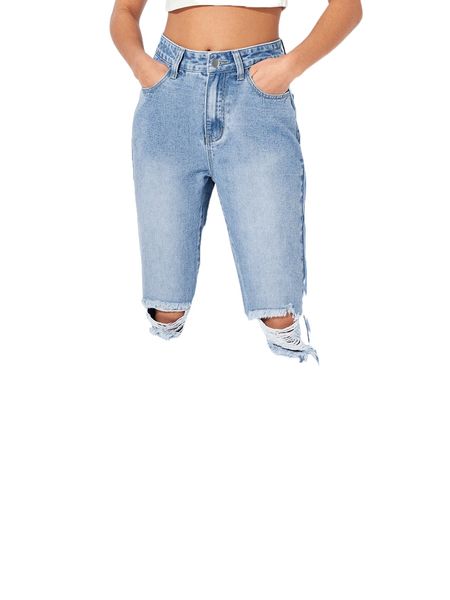 

petite slant pocket ripped raw cut bootcut leg jeans a7dx#, Blue