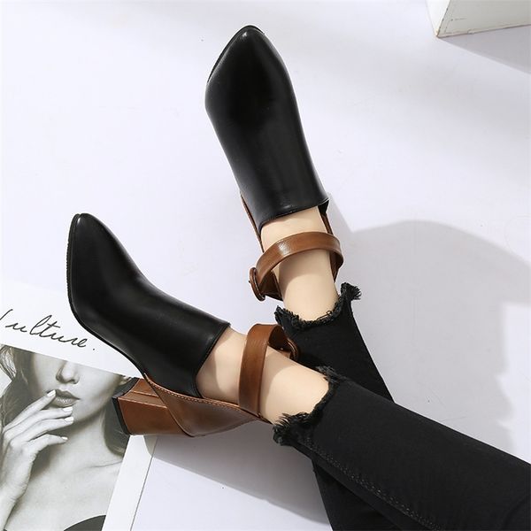 

comemore autumn winter high ankle booties woman ladies womens boots women heels leather dress shoes goth 220813, Black