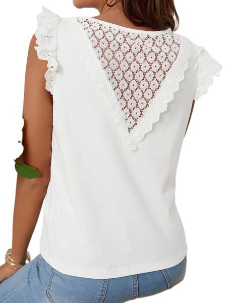 

l.ace panel schiffy r.uffle armhole n7rs#, White