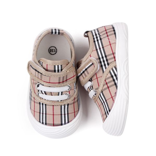 

Spring Infant Toddler Shoes Soft Bottom Baby Girls Boys Casual Plaid Shoes Comfortable Non-slip Kids Mesh First Walkers Shoes, Khaki