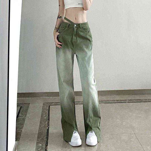 

woman jeans high waist gradient trousers wide leg denim long pants streetwear vintage quality fashion straight pants korean jean l220726, Blue