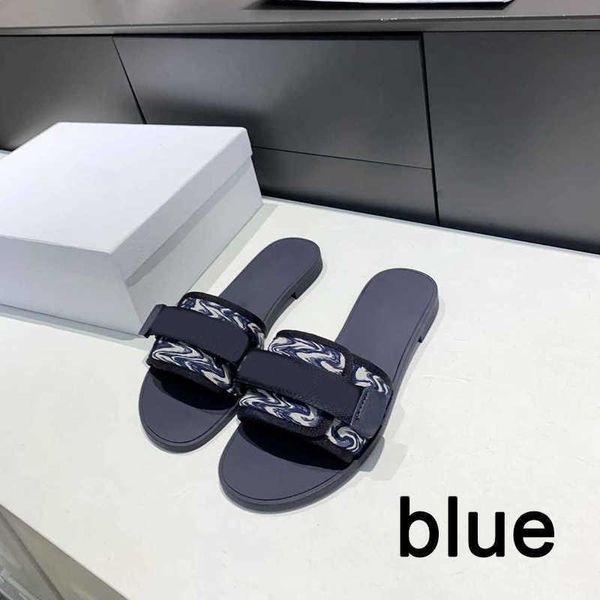 

2021 women slippers embroidered nylon strap sandals dark blue camouflage multicolor slide fashion ladies letter brand slipper flat velcr lsy, Black