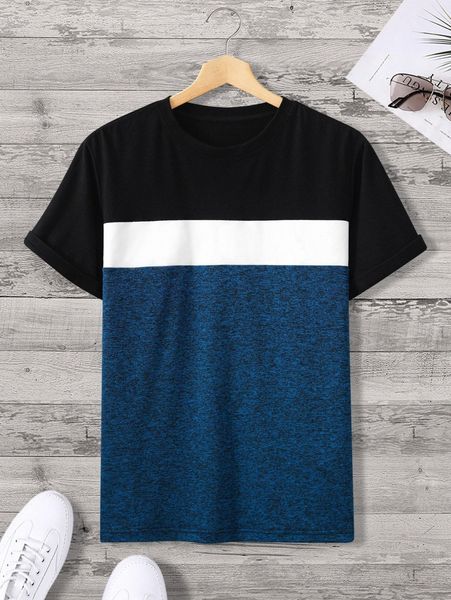

men color block tee z42h#, White;black