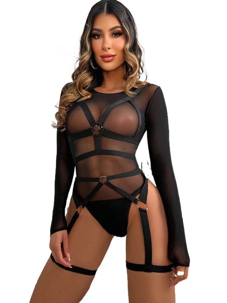 

3pack cut-out ring linked garter lingerie set without bodysuit d24i#, Black;red