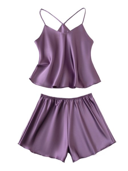 

satin cami with shorts pj set 114f#, Black;red