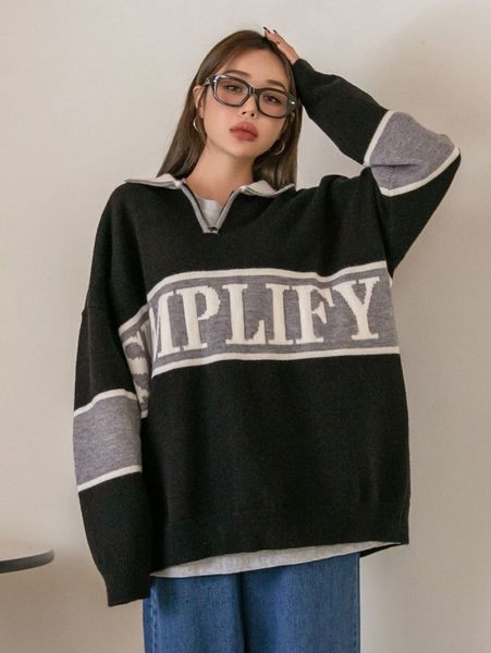 

dazy letter pattern drop shoulder oversized sweater w8db#, White;black