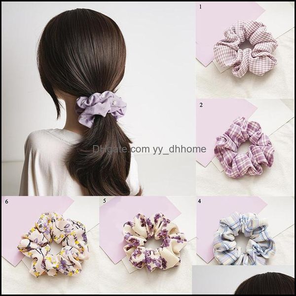 Porta code di cavallo Gioielli per capelli Scrunchie viola Fascia elasticizzata Scrunchies scozzesi floreali Fasce elastiche da donna Cravatte coreane Accessori per ragazze Dr