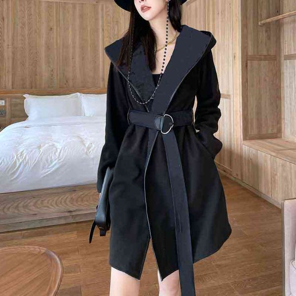 

women's wool blends womens outerwear parkas fashion jacket psychic elements overcoat female casual women clothing 4-color anmn, Black