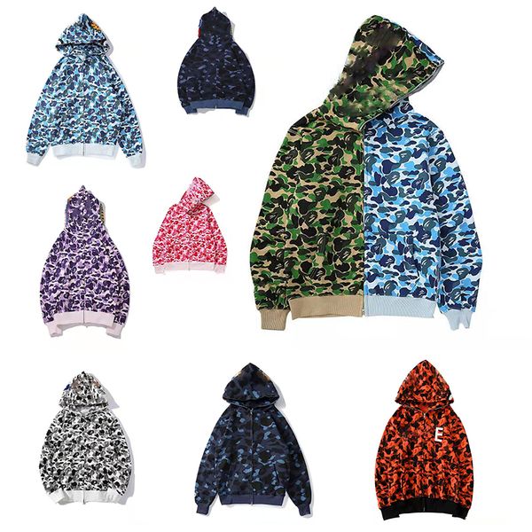 

shark head fish mouth designer men's jackets ape camouflage ladies couples pullover 2022s street trend clothing factory outlet, Black;brown