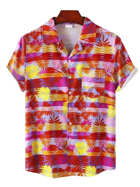 

romwe guys striped tropical print shirt w8ly#, White;black