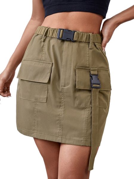 

flap pocket belted cargo skirt 8867#, Black