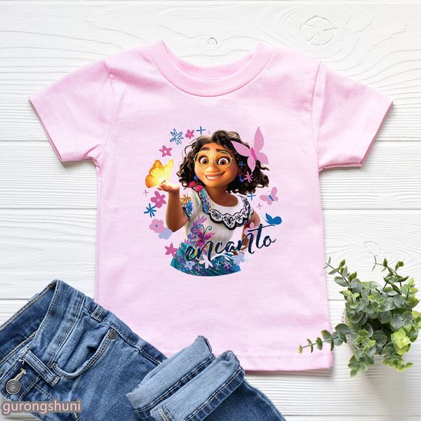 Maglietta delle ragazze di arrivo Cute Encanto Cartoon Print Abbigliamento Summer Fashion Maglietta per bambini Top manica corta rosa 220620