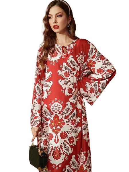 

graphic print tie neck dress v6sn#, Black;gray