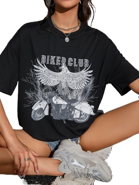 

animal & slogan graphic drop shoulder tee u51g#, White