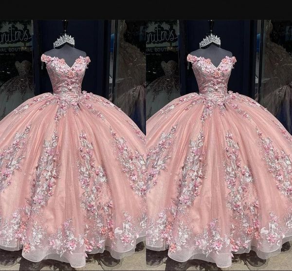 

blush pink 2023 prom sweet 16 dresses hand made flowers floral applique off shoulder sweet 16 dress corset back evening gowns quinceanera dr, Blue;red