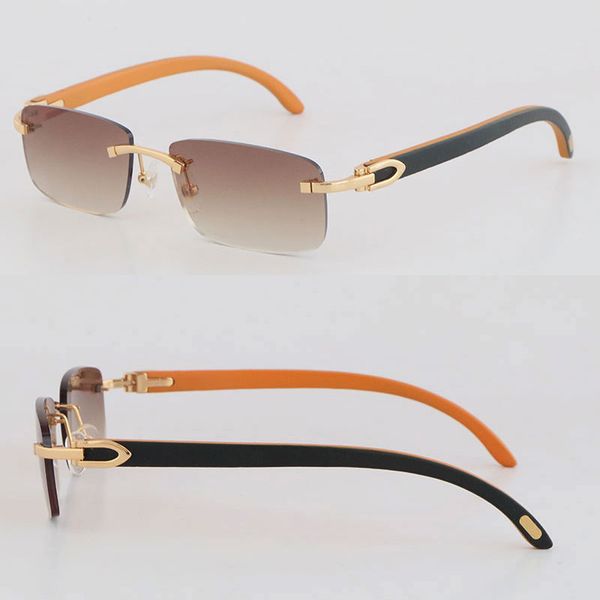 Novos óculos de sol de madeira vermelha para mulheres moda estilo metal sem borda feminina feminina adumbral molduras quadradas quadrado preto dentro de copos de sol de madeira laranja tamanho 54-18-140mm