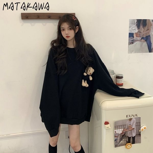 

round neck sweatshirt women spring loose casual hoddies for teens longsleeved plus size hoodies 210506, Black