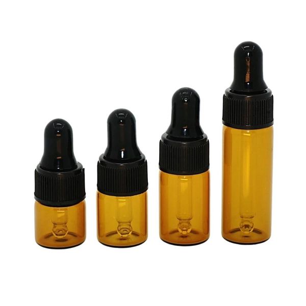 1000 pz/lotto 1 ml 2 ml 3 ml 5 ml Mini Carino Ambra Piccole Bottiglie Contagocce di Vetro Vasi di Olio Essenziale di Profumo piccole bottiglie portatili Fiale