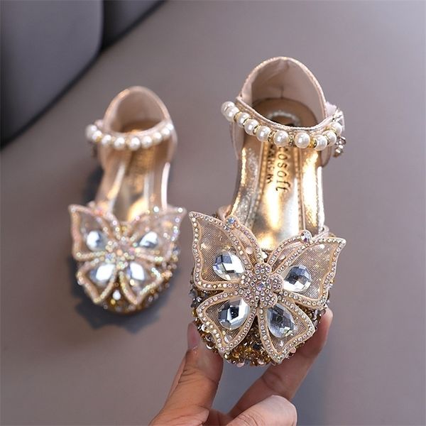 Moda Ragazze Paillettes Fiocco in pizzo Scarpe per bambini Ragazze Carino Perla Principessa Danza Singola scarpa casual Scarpe da sposa per feste per bambini 220630