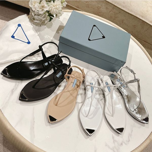 

the brushed leather thong sandals soft rubber sole design is enhanced by details with brands signature enameled metal triangle logo adorning, Black