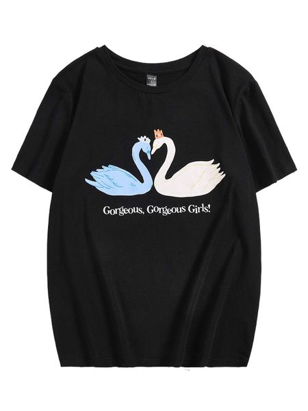 

x crutledgedesign swan & letter graphic tee a47h#, White