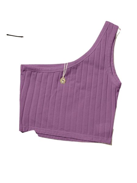 

one shoulder rib-knit crop g1l4#, White