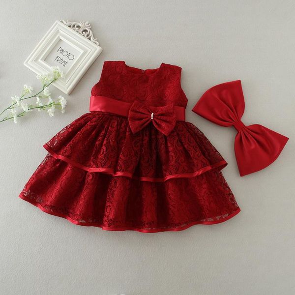 Abiti da ragazza Red Beige Baby Christmas Dress Princess Lace 1st Birthday for Girl Tutu Wedding Party BaptismGirl's's