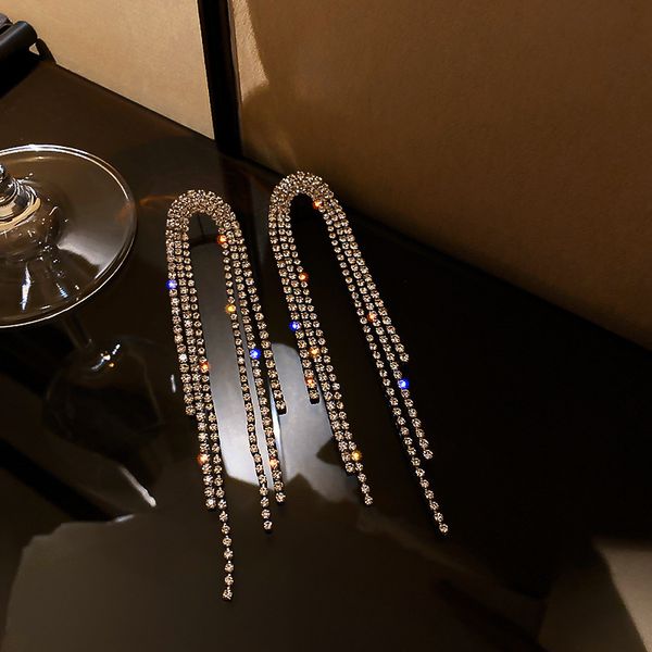 

925 silver needle splendid diamond tassel earrings womens long earrings south korea dongdaemun online influencer refined eardrop earring, Golden